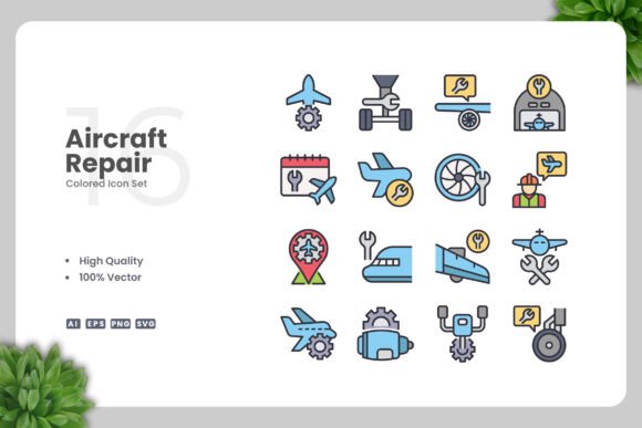 Aircraft Repair Color Icons Graphics