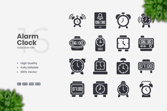 Alarm Clock Icons: A Modern Graphic Design Asset for Content Publishers