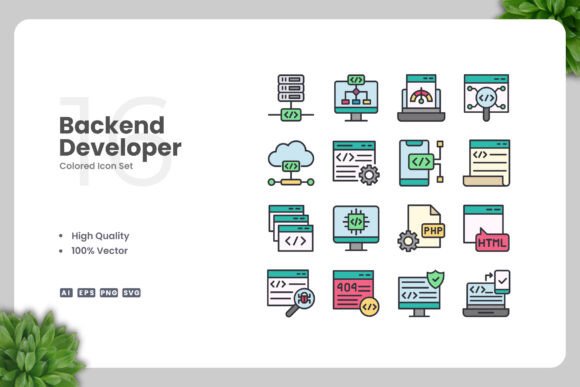 Backend Developer Color Icons Graphics