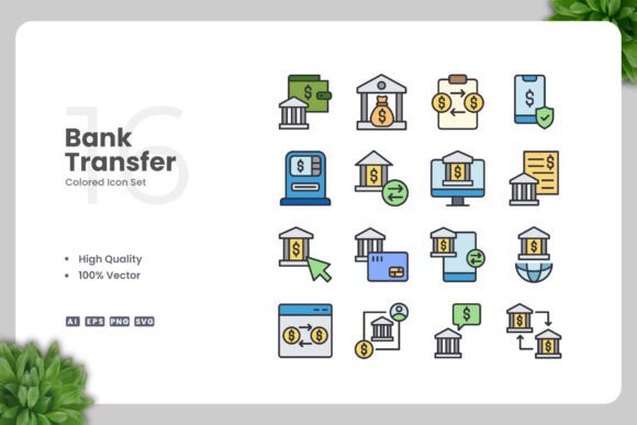 Bank Transfer Color Icons Graphics