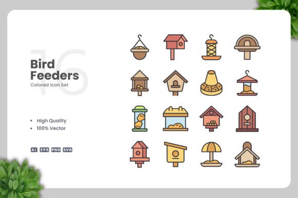 Bird Feeders Color Icons Graphics