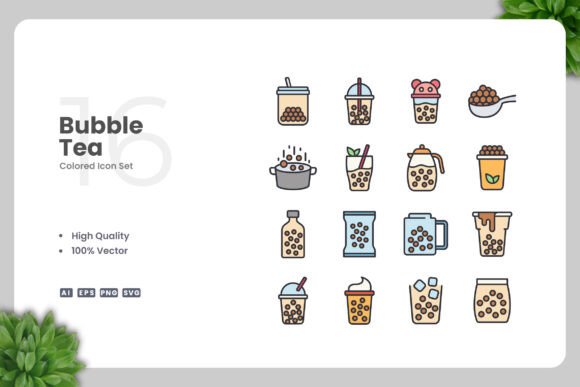 Bubble Tea Color Icons Graphics