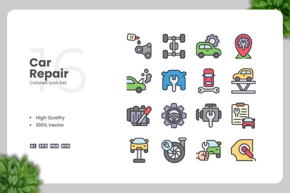 Car Repair Color Icons Graphics
