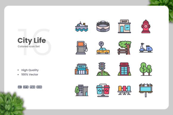 City Life Color Icons Graphics