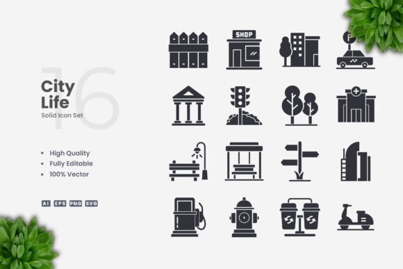 City Life Solid Icons Graphics