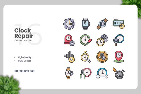 Clock Repair Color Icons Graphics