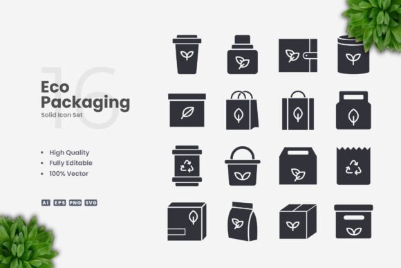 Eco Packaging Solid Icons