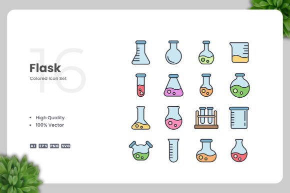 Flask Color Icons: A Modern Graphic Design Asset for Clean Content