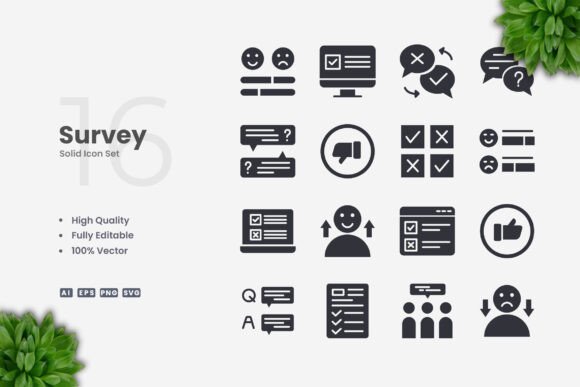 Survey Solid Icons Graphics for Crafting